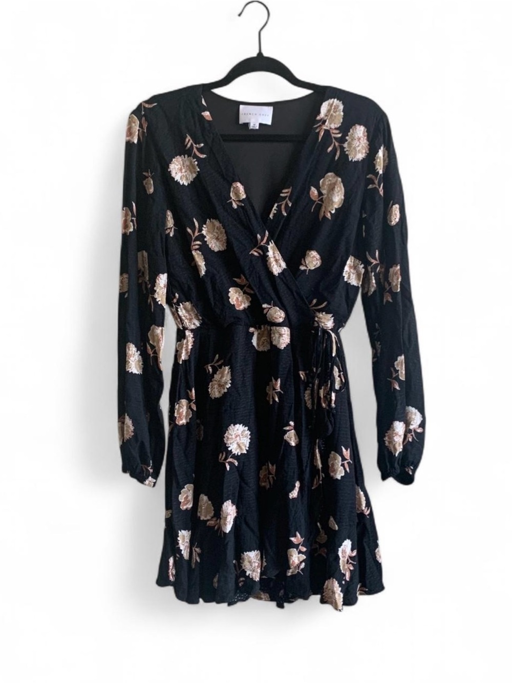 French Grey Black Floral Dress Size Medium